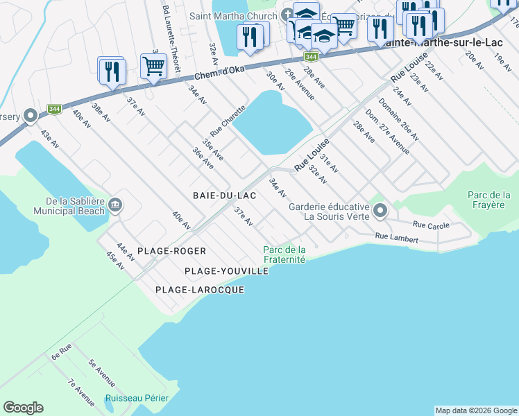 map of restaurants, bars, coffee shops, grocery stores, and more near 3159 Rue Georges-V in Sainte-Marthe-sur-le-Lac