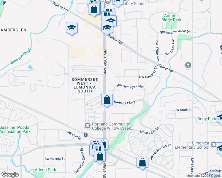map of restaurants, bars, coffee shops, grocery stores, and more near 18457 Northwest Tara Street in Beaverton