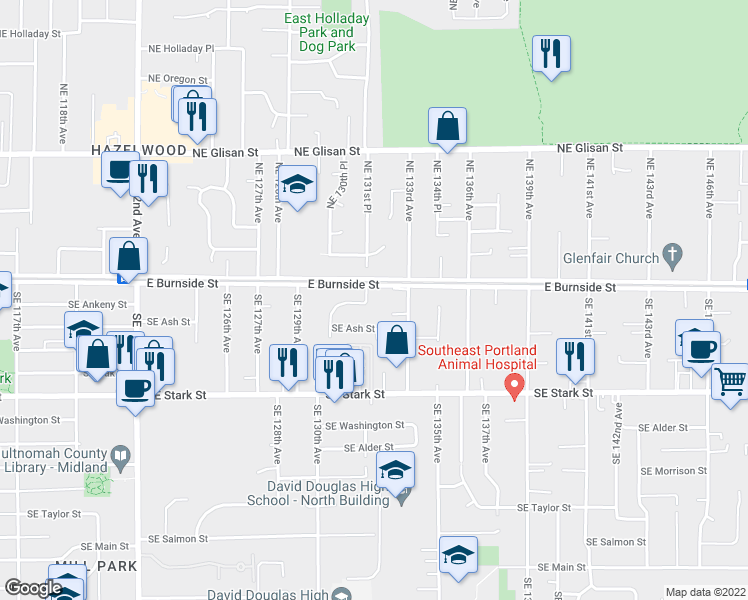 map of restaurants, bars, coffee shops, grocery stores, and more near 30 Southeast 131st Place in Portland