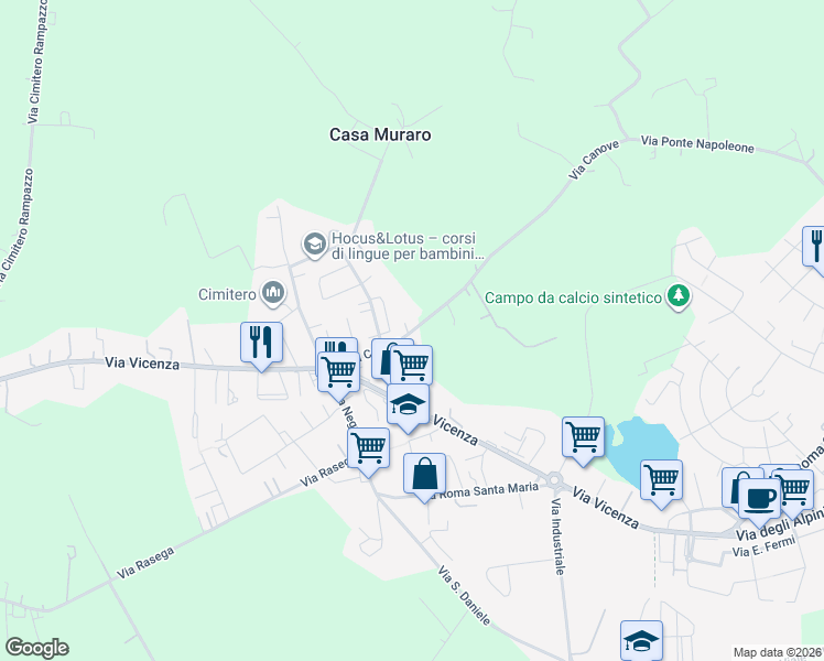 map of restaurants, bars, coffee shops, grocery stores, and more near 15 Via Canove in Camisano Vicentino