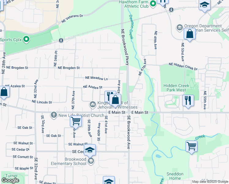 map of restaurants, bars, coffee shops, grocery stores, and more near 4253 Northeast Beaumead Street in Hillsboro