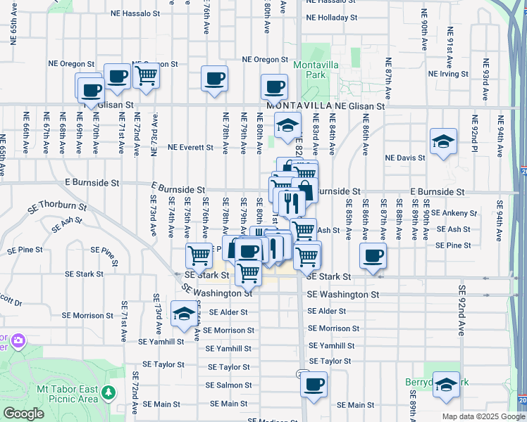 map of restaurants, bars, coffee shops, grocery stores, and more near 52 Southeast 80th Avenue in Portland