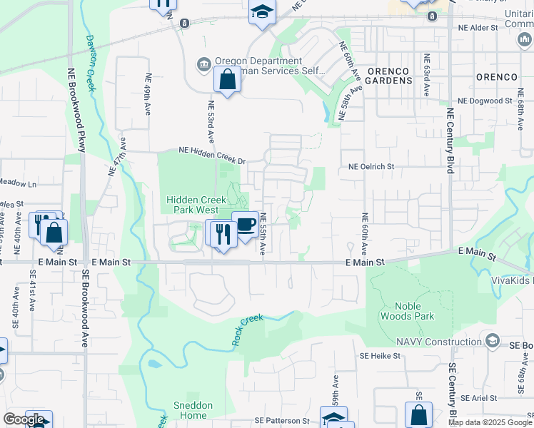 map of restaurants, bars, coffee shops, grocery stores, and more near 189 Northeast 55th Avenue in Hillsboro