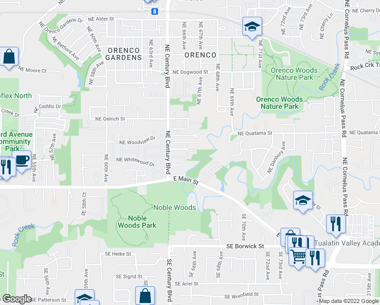 map of restaurants, bars, coffee shops, grocery stores, and more near 194 Northeast 66th Avenue in Hillsboro