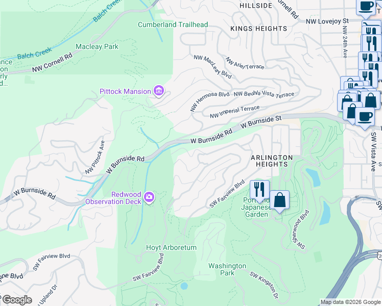 map of restaurants, bars, coffee shops, grocery stores, and more near 3109 Southwest Champlain Drive in Portland