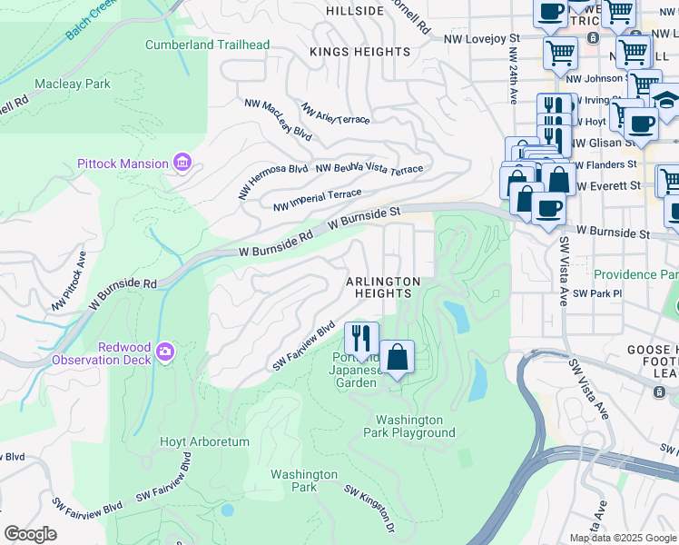 map of restaurants, bars, coffee shops, grocery stores, and more near 2882 Southwest Champlain Drive in Portland