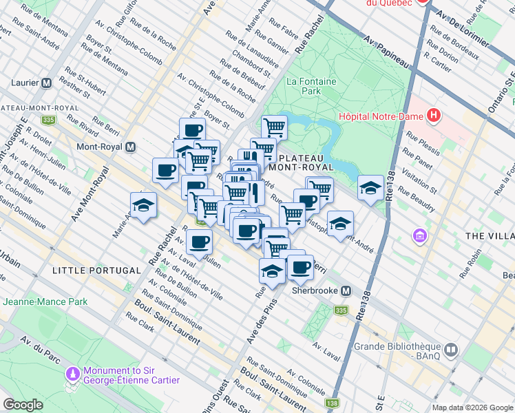 map of restaurants, bars, coffee shops, grocery stores, and more near 3960 Rue Saint-Hubert in Montréal