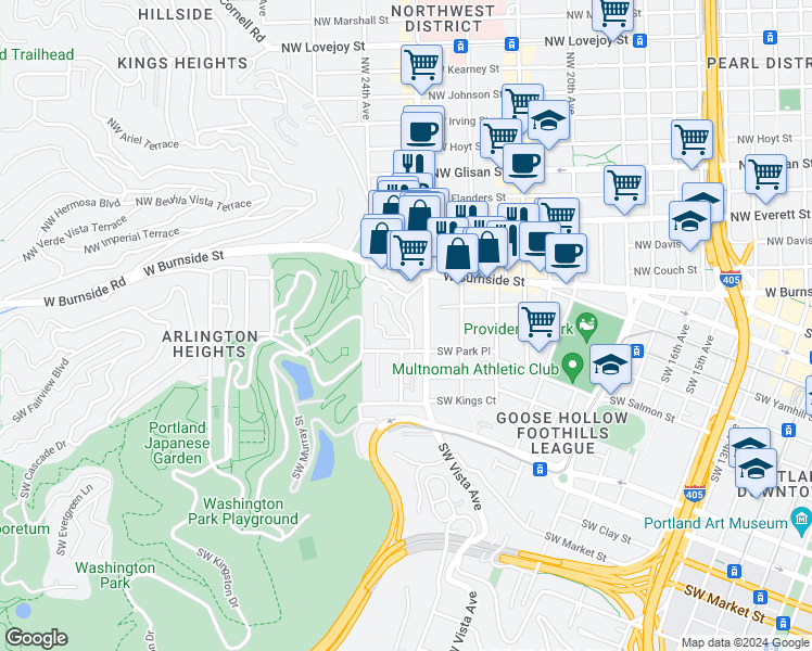 map of restaurants, bars, coffee shops, grocery stores, and more near in Portland
