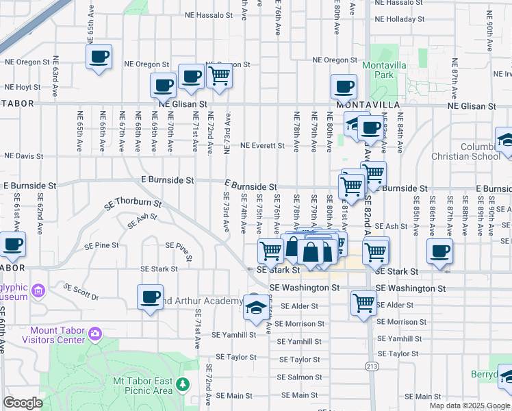 map of restaurants, bars, coffee shops, grocery stores, and more near 53 Southeast 75th Avenue in Portland