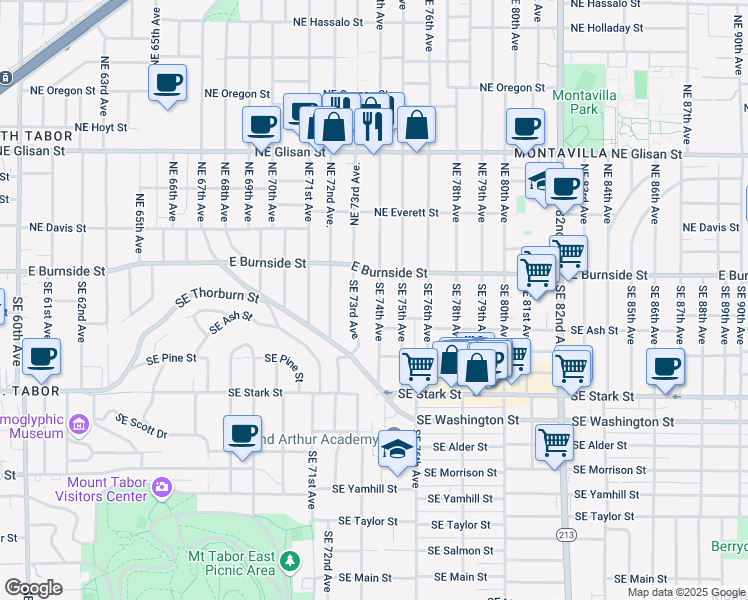 map of restaurants, bars, coffee shops, grocery stores, and more near 53 Southeast 74th Avenue in Portland