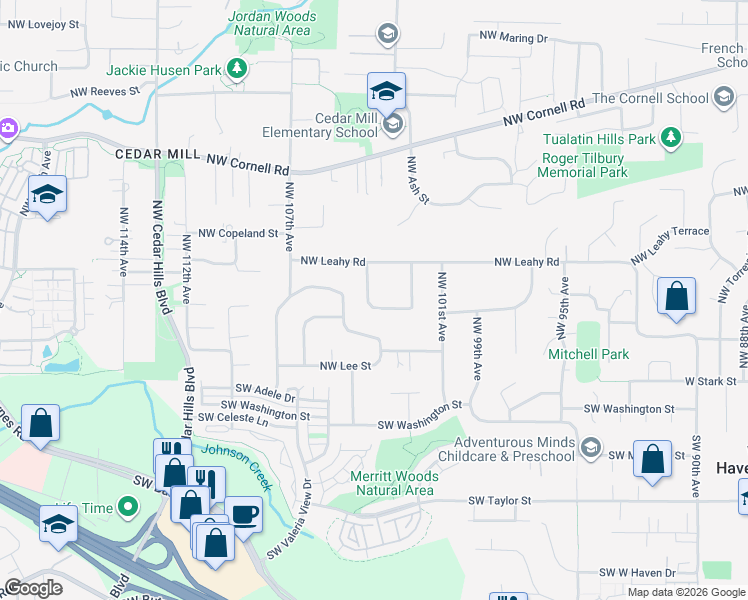 map of restaurants, bars, coffee shops, grocery stores, and more near 10362 Northwest Alpenglow Way in Portland