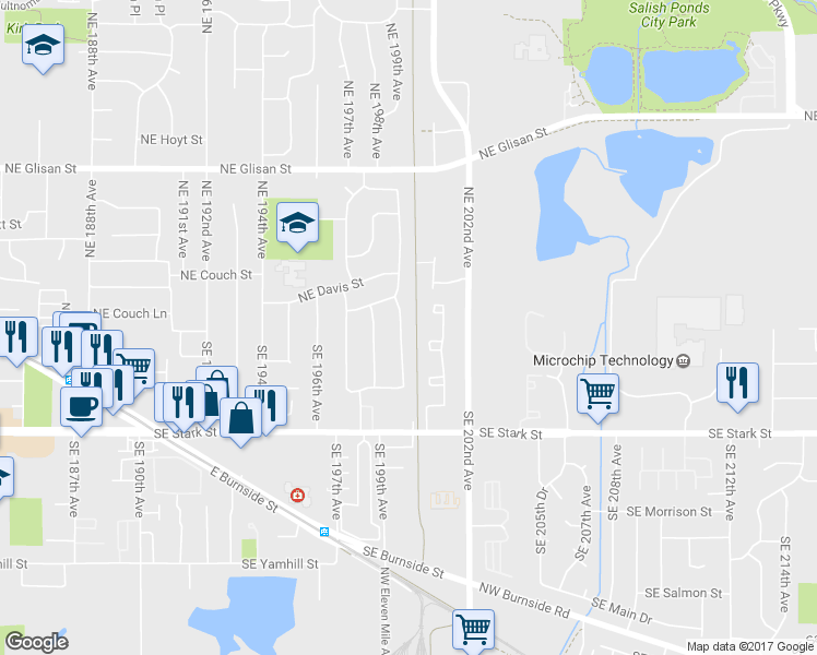 map of restaurants, bars, coffee shops, grocery stores, and more near 8 Southeast 199th Avenue in Portland