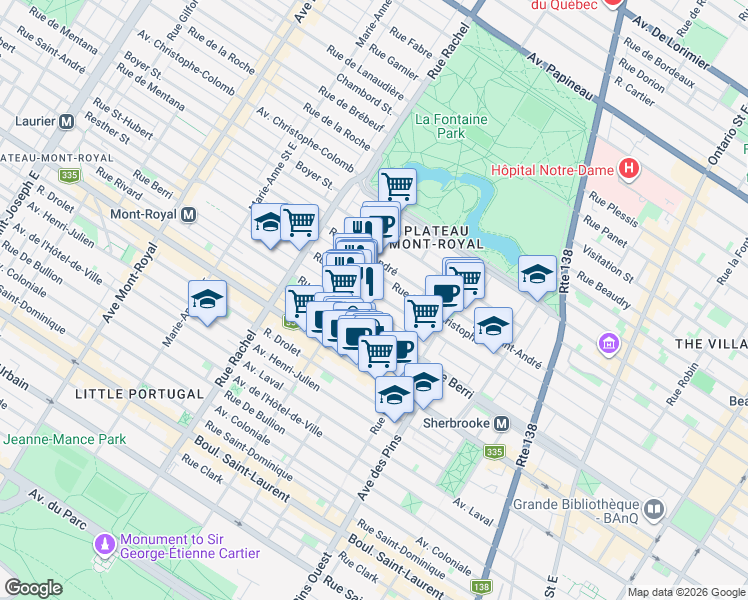 map of restaurants, bars, coffee shops, grocery stores, and more near 3960 Rue Saint-Hubert in Montréal