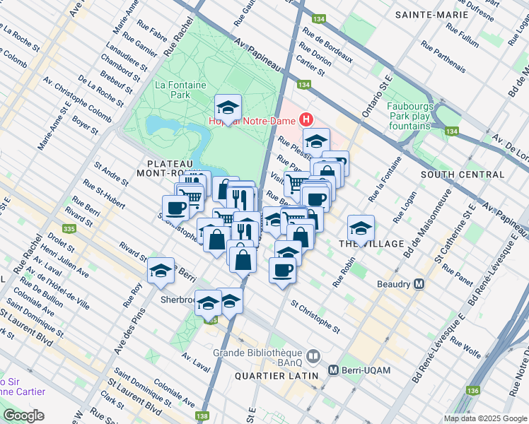 map of restaurants, bars, coffee shops, grocery stores, and more near 1150 Rue Sherbrooke Est in Montreal