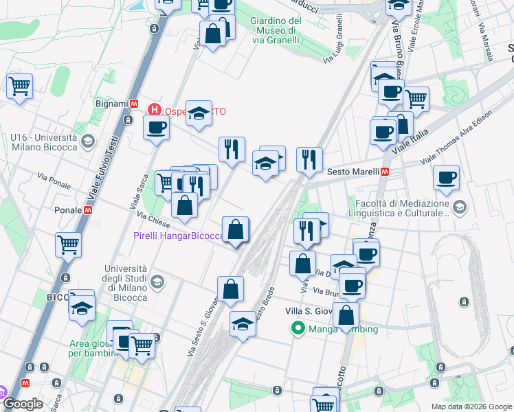 map of restaurants, bars, coffee shops, grocery stores, and more near 2 Via Chiese in Milano