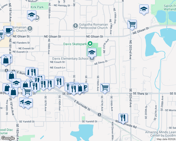 map of restaurants, bars, coffee shops, grocery stores, and more near 20 Southeast 194th Avenue in Portland