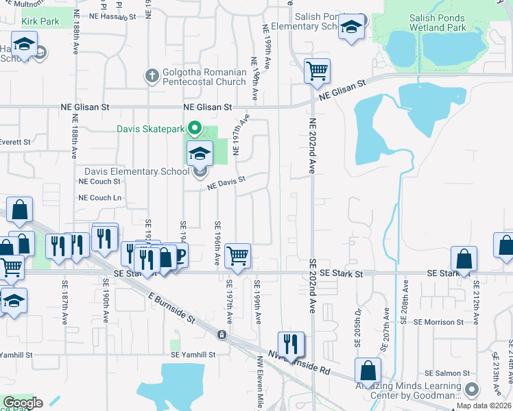 map of restaurants, bars, coffee shops, grocery stores, and more near 8 Southeast 198th Avenue in Portland