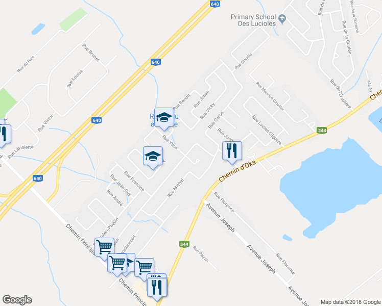 map of restaurants, bars, coffee shops, grocery stores, and more near 308 Rue Réjean in Deux-Montagnes
