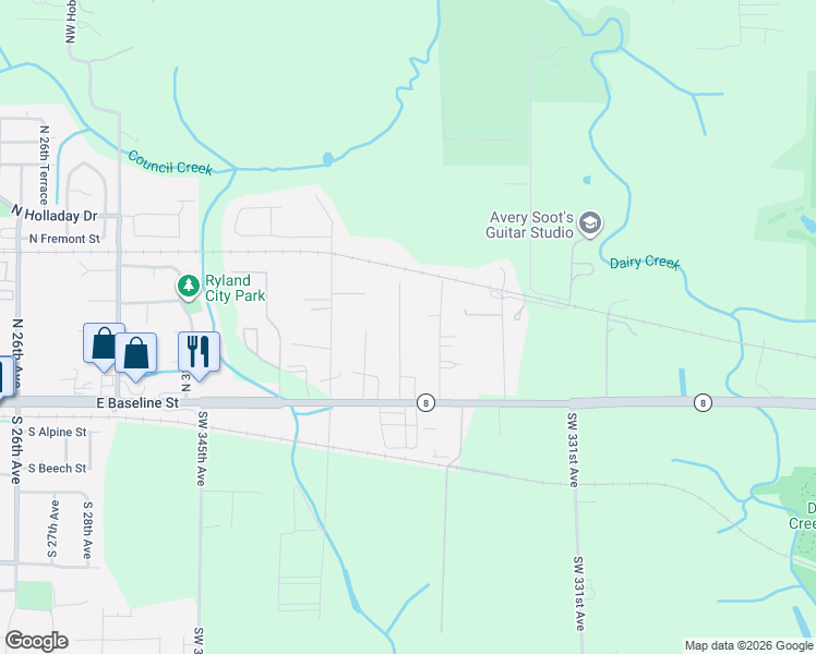 map of restaurants, bars, coffee shops, grocery stores, and more near 280 Northwest 338th Avenue in Hillsboro