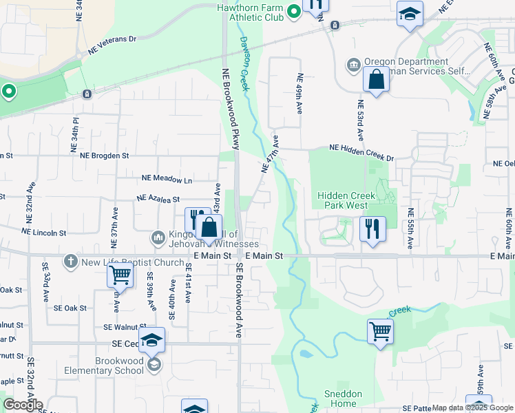 map of restaurants, bars, coffee shops, grocery stores, and more near 4612 Northeast Beaumead Lane in Hillsboro