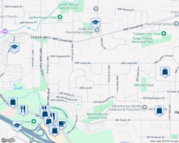 map of restaurants, bars, coffee shops, grocery stores, and more near 10362 Northwest Alpenglow Way in Portland