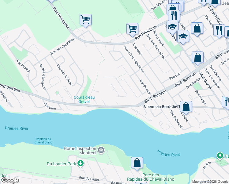 map of restaurants, bars, coffee shops, grocery stores, and more near 926 Rue des Muscaris in Laval