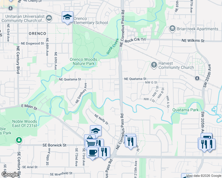 map of restaurants, bars, coffee shops, grocery stores, and more near 7615 Northeast Chesapeake Street in Hillsboro