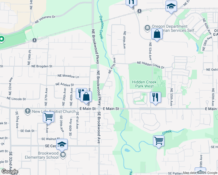 map of restaurants, bars, coffee shops, grocery stores, and more near 4612 Northeast Beaumead Lane in Hillsboro