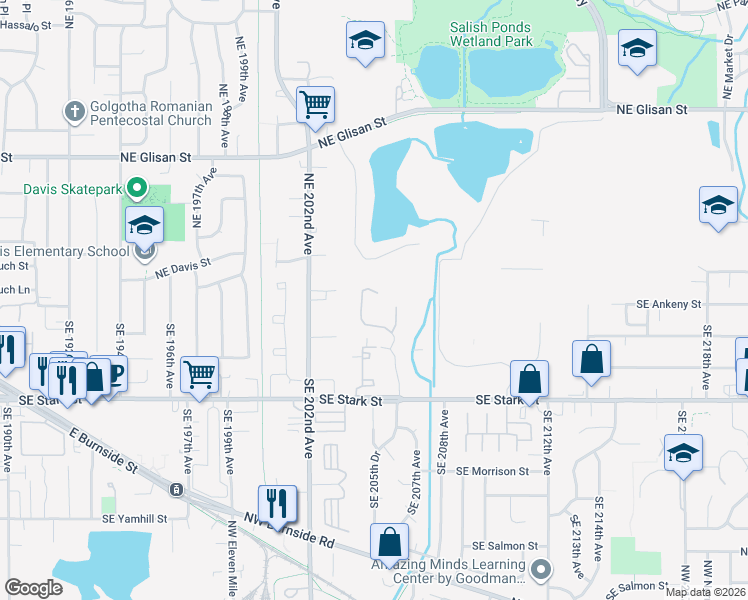 map of restaurants, bars, coffee shops, grocery stores, and more near 24 Southeast 205th Place in Gresham