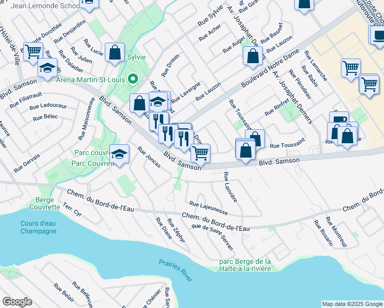 map of restaurants, bars, coffee shops, grocery stores, and more near 630 Rue Giraud in Laval