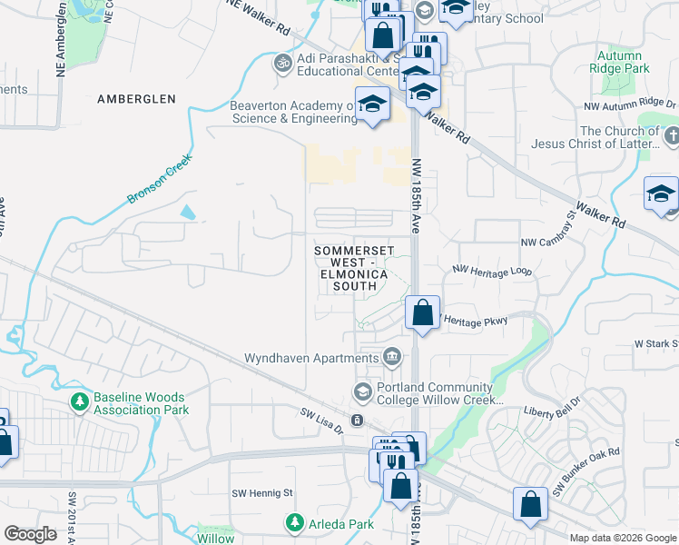 map of restaurants, bars, coffee shops, grocery stores, and more near 10564 Northeast Gateway Street in Hillsboro
