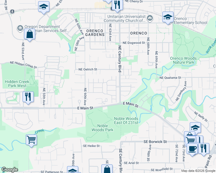map of restaurants, bars, coffee shops, grocery stores, and more near 6346 Northeast Southbrook Court in Hillsboro