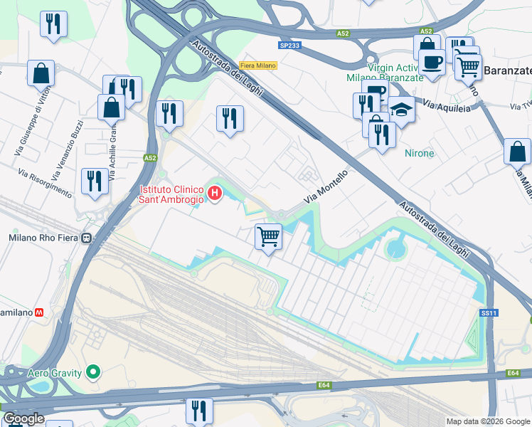map of restaurants, bars, coffee shops, grocery stores, and more near 171 Via Cristina Belgioioso in Città metropolitana di Milano