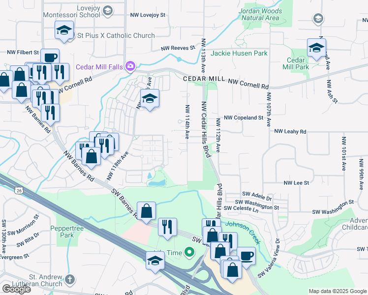 map of restaurants, bars, coffee shops, grocery stores, and more near 353 Northwest 114th Avenue in Portland