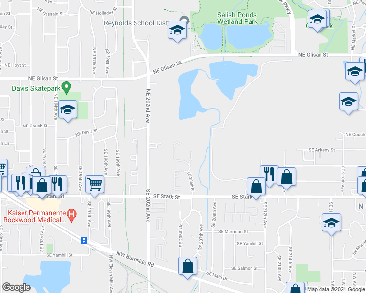 map of restaurants, bars, coffee shops, grocery stores, and more near 24 Southeast 205th Place in Gresham
