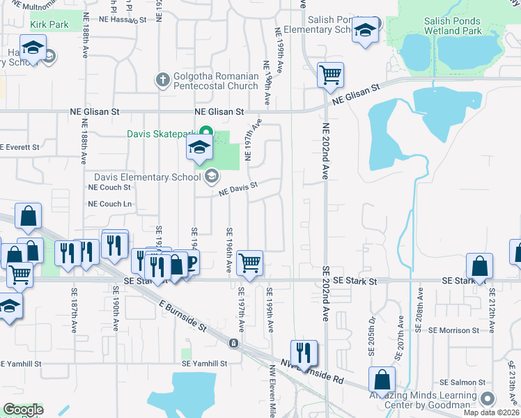 map of restaurants, bars, coffee shops, grocery stores, and more near 8 Southeast 198th Avenue in Portland