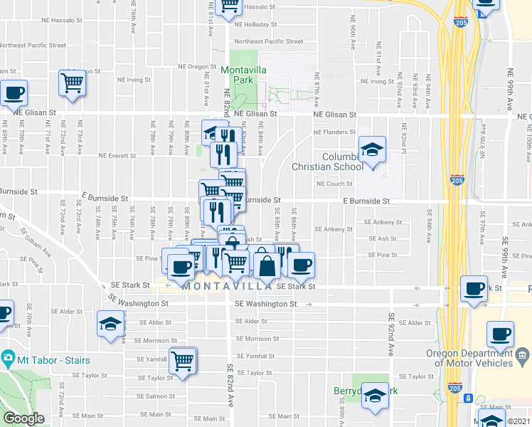 map of restaurants, bars, coffee shops, grocery stores, and more near 104 Southeast 84th Avenue in Portland