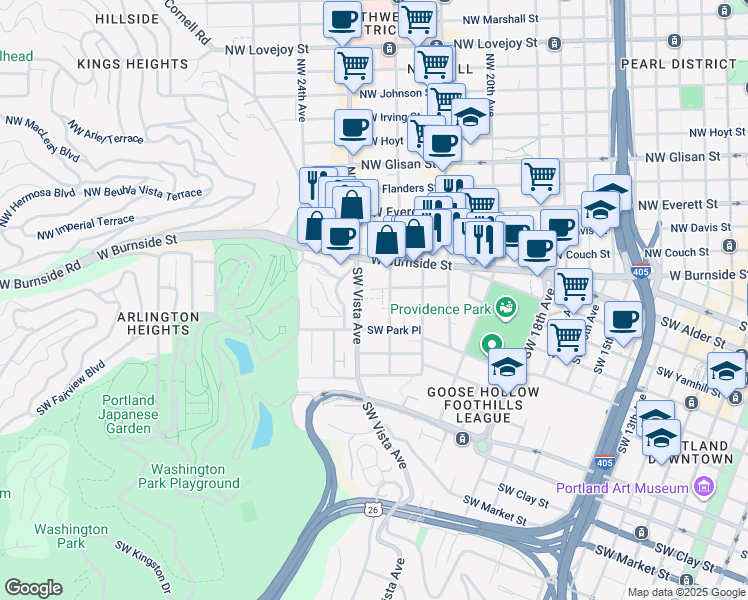 map of restaurants, bars, coffee shops, grocery stores, and more near in Portland