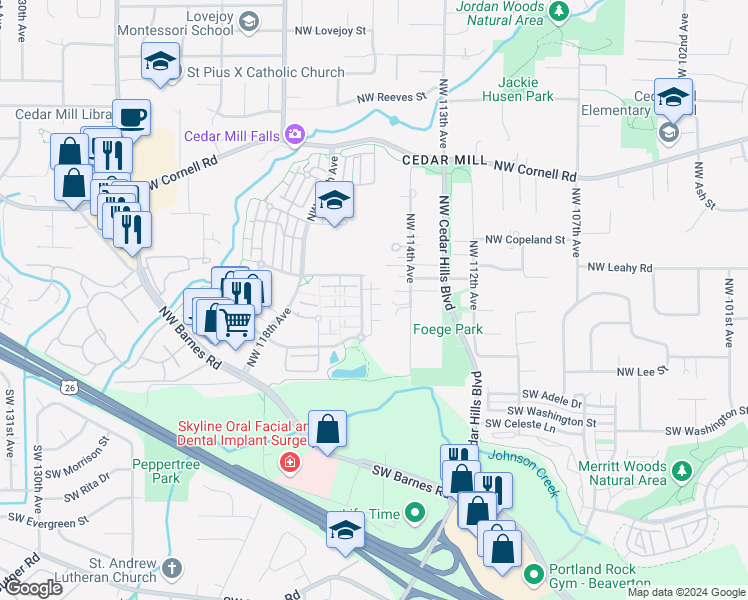 map of restaurants, bars, coffee shops, grocery stores, and more near 330 Northwest 116th Avenue in Portland