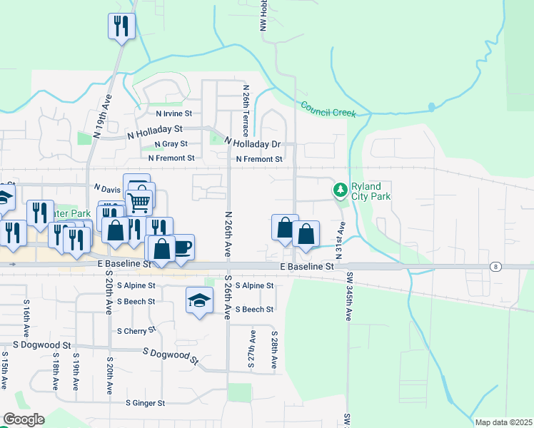 map of restaurants, bars, coffee shops, grocery stores, and more near 2724 North Barlow Court in Cornelius