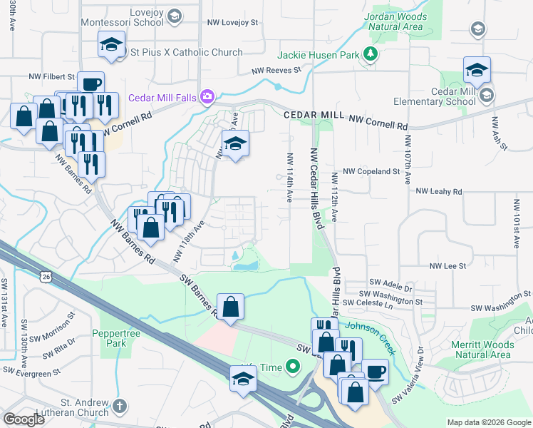 map of restaurants, bars, coffee shops, grocery stores, and more near 350 Northwest 116th Avenue in Portland