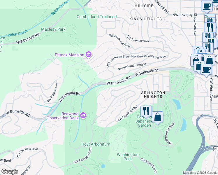 map of restaurants, bars, coffee shops, grocery stores, and more near 3109 Southwest Champlain Drive in Portland