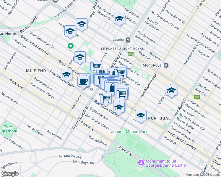 map of restaurants, bars, coffee shops, grocery stores, and more near 4842 Saint Dominique Street in Montreal