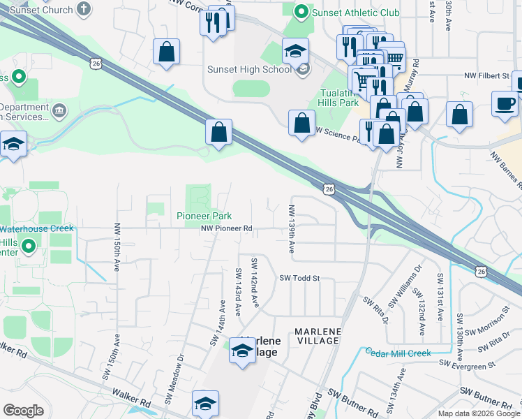 map of restaurants, bars, coffee shops, grocery stores, and more near 383 Northwest 140th Place in Portland