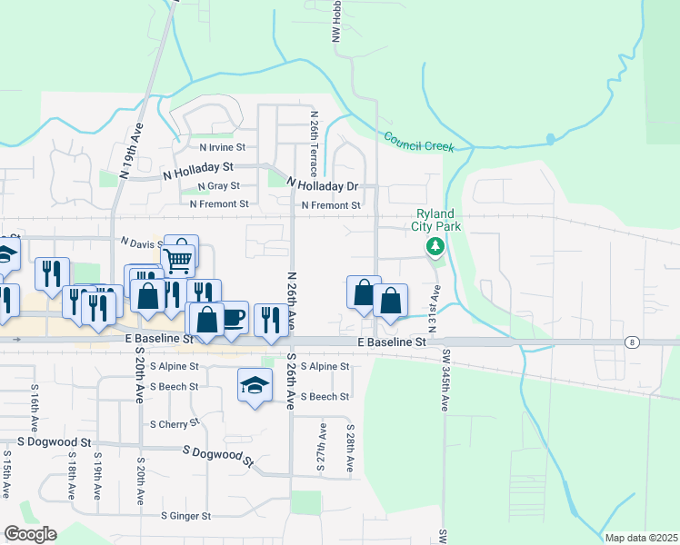 map of restaurants, bars, coffee shops, grocery stores, and more near 2724 North Barlow Court in Cornelius