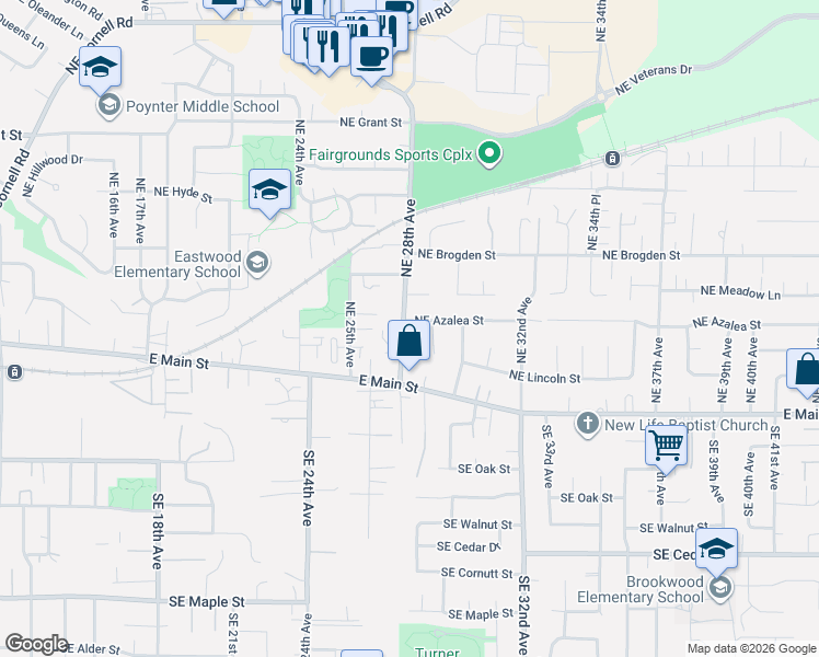 map of restaurants, bars, coffee shops, grocery stores, and more near 190 Northeast 28th Avenue in Hillsboro