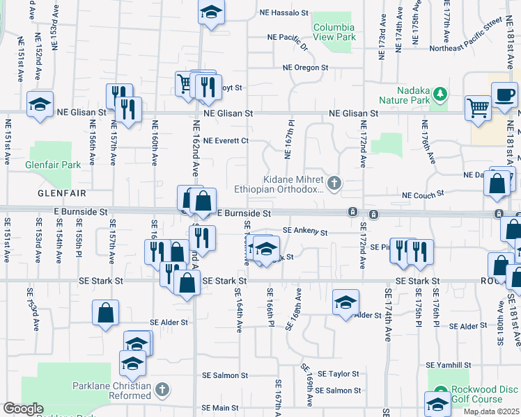 map of restaurants, bars, coffee shops, grocery stores, and more near in Gresham