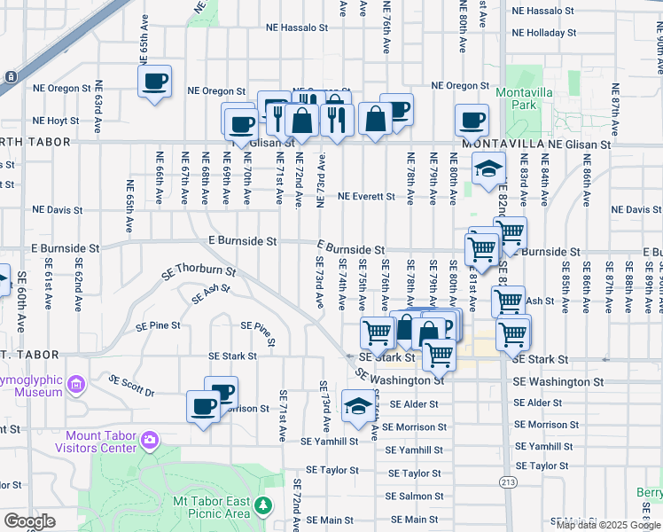 map of restaurants, bars, coffee shops, grocery stores, and more near 102 Southeast 73rd Avenue in Portland