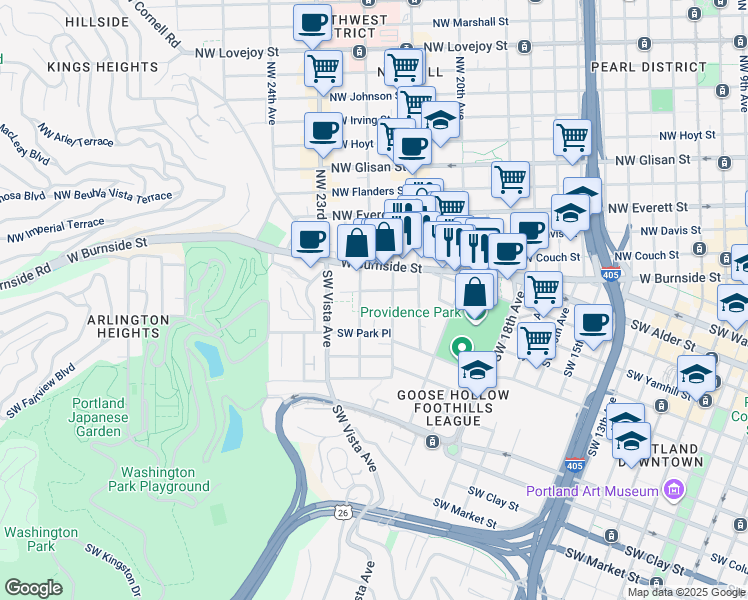 map of restaurants, bars, coffee shops, grocery stores, and more near in Portland