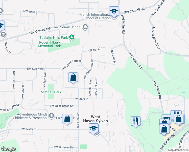 map of restaurants, bars, coffee shops, grocery stores, and more near 345 Northwest 88th Avenue in Portland